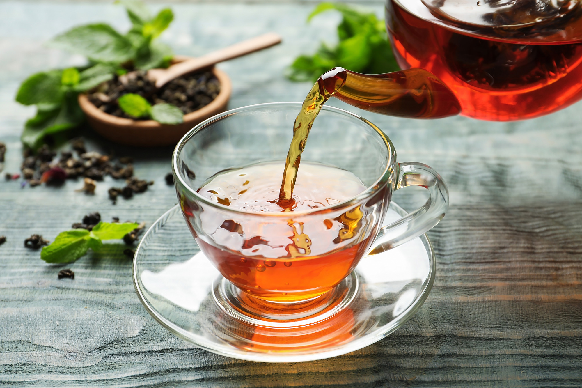 Pouring black tea